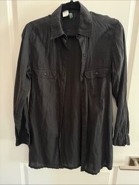 NWOT- Black Button-Up Long Sleeve Shirt/Cover-Up